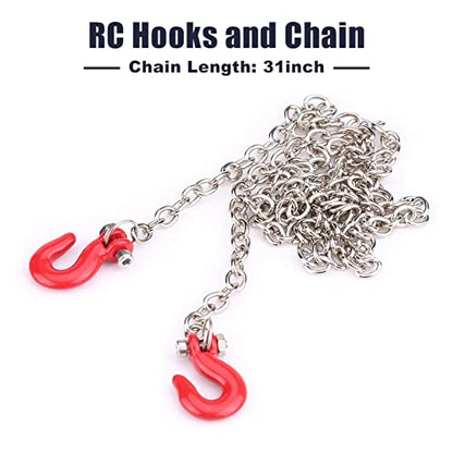 RC Tow Chain with Metal Tow Hook – U Shaped Pull Buckle Safety Chain Kit for 1/10 Scale RC Crawler Car, Compatible with TRX4, SCX10, Wraith, D90 (Black)