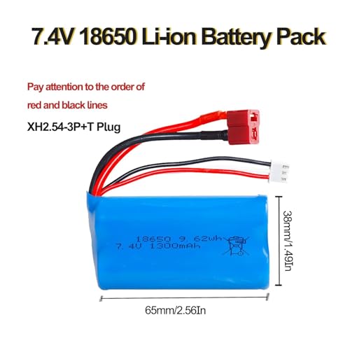 7.4V 1300mAh Li-ion Battery Pack RC Replacement Rechargeable Battery Pack Built-in 18650 * 2 Cell for Cars Airplane DIY, Fishing Lights,Doorbell,Handheld Fan, Radio, Speakers, etc.