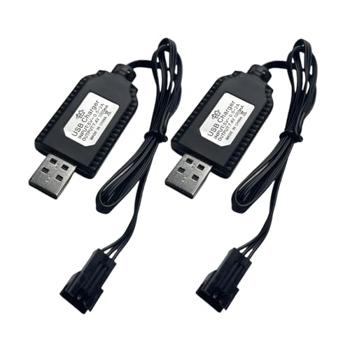 [2 Pack]BaiWeiDun 7.4V USB Charger Cable with SM-3PIN Plug Compatible RC Car RC Plane RC Tank RC Boat and Other Remote Control Toys for Universal 7.4V Battery USB Charger with Battery Protection - color: Black, size: SM-3P_2