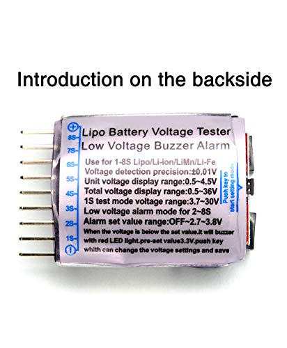 Readytosky Lipo Battery Checker RC Battery Low Voltage Buzzer Alarm | Voltage Tester Monitor for 1-8S Lipo Life LiMn Li-ion Battery (4PCS)