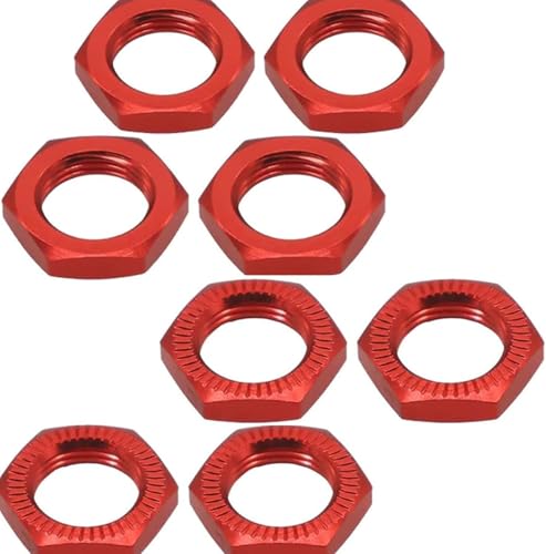 Aluminum RC Wheel Nuts 17mm Thread 1.0mm for RC ARRMA HSP AXIAL FS HIMOTO Redcat Upgraded Hop-Up Parts 8pcs/Set (Red) - color: red