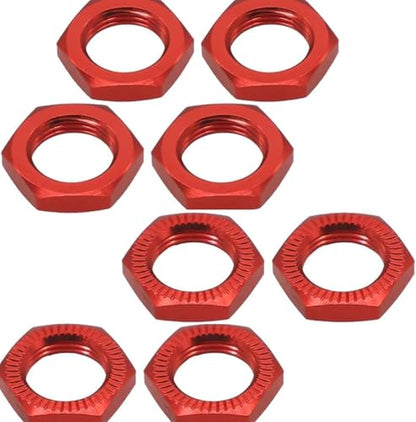 Aluminum RC Wheel Nuts 17mm Thread 1.0mm for RC ARRMA HSP AXIAL FS HIMOTO Redcat Upgraded Hop-Up Parts 8pcs/Set (Red) - color: red