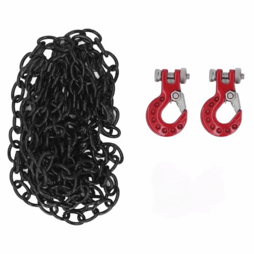 RC Car Tow Hook and Trailer Chain Set, Metal Recovery Style Scale Accessory for 1/10 RC Crawler SCX10 D90 D110 TF2 TRX4 - color: Red