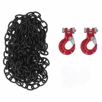 RC Car Tow Hook and Trailer Chain Set, Metal Recovery Style Scale Accessory for 1/10 RC Crawler SCX10 D90 D110 TF2 TRX4 - color: Red