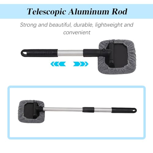 Car Windshield Cleaning Tool with Reusable Cloth Pad & Long Handle | Microfiber Window Cleaner, Universal Car Accessories Auto Glass Wiper Kit for Interior & Exterior Cleaning