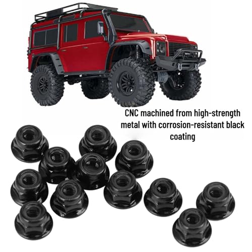 RC Nuts, 12PCS Non Slip Tire 4mm Lock Nut Compatible with SCX10 1/10 RC Model Car(Black) - color: Black