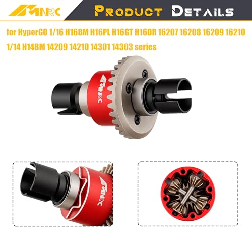Alloy Front Rear Differential Diff & Spur Input Gear Kit for HyperGO 1/16 H16BM H16PL H16GT H16DR 16207 16208 16209 16210 1/14 H14BM 14209 14210 14301 14303 Upgrades Part Red - color: Red