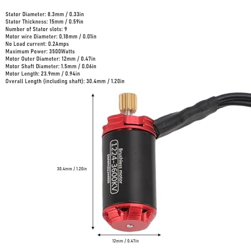 RC Brushless Motor, Aluminum Alloy 1224 3600KV Outrunner Motor for Axial SCX24 RC Cars, High Efficiency, Quiet Operation, for 1/18 and 1/24 Crawler