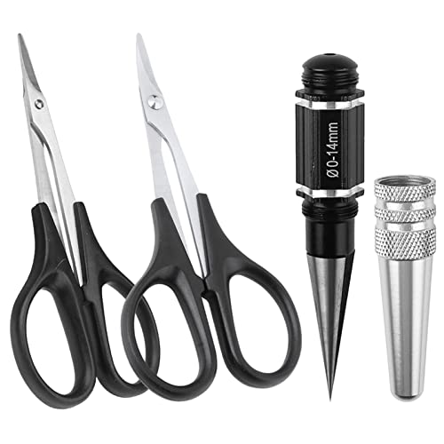 RC Body Reamer Hole Puncher 0-14mm w/Sleeve and Curved Scissors & Straight Scissors Set RC Car Body Mounting for RC Car Truck Bodyshell Hobby Repair Tools