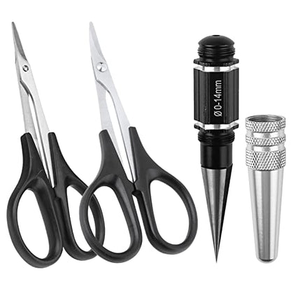 RC Body Reamer Hole Puncher 0-14mm w/Sleeve and Curved Scissors & Straight Scissors Set RC Car Body Mounting for RC Car Truck Bodyshell Hobby Repair Tools