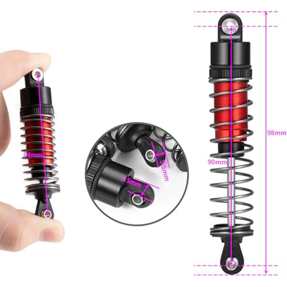 SCX10 TRX4 90MM Shocks Long Threaded Shock Absorber Oil Damper Set | Adjustable Suspension Shock Absorber Damper Kit with Spring for TRX4 TRX6 Axial SCX10 D90 90046 1/10 RC Car (Red-90MM) - color: Red-90MM