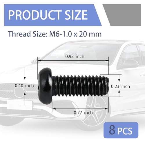 8PCS M6-1.0 x 20mm Car License Plate Screws,Stainless Steel Cars License Plate Bolts Screws as Replacement Parts,Pan Head Cars Licence Plates Screw Set Car Accessories (M6-1.0 * 20mm) - color: M6-1.0*20mm