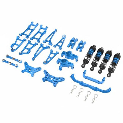 Set RC Car Kit Chassis Upgrade Steering Cups Swing Arms Aluminum 6061 CNC Machined Adjustable Tie Rods Semi Metal Shocks Suitable for 1/14 14211 Courses Trails Gravel Paths, Sky Blue - color: Sky Blue