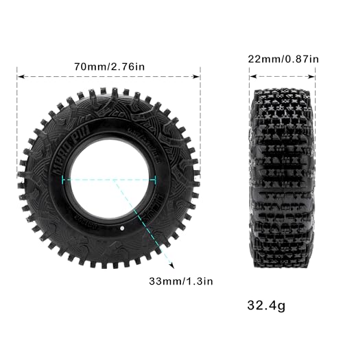 MEUS RACING 1.3 Tires - MS6 MPRO Pin Tires for TRX4M SCX24 FCX24 AX24 1/24 1/18 RC Crawler, 0.87/2.76/R1.3, #1302