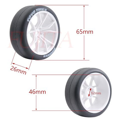 fujita 1/10 RC Drift Tires and Hard Plastic Wheels Rims Rally Racing Tyres for Tamiya XV01 XV02 TT02 PTG HSP RGT Kyosho FAZER MK2 Lc Racing HPI /12mm hex (White) - color: White