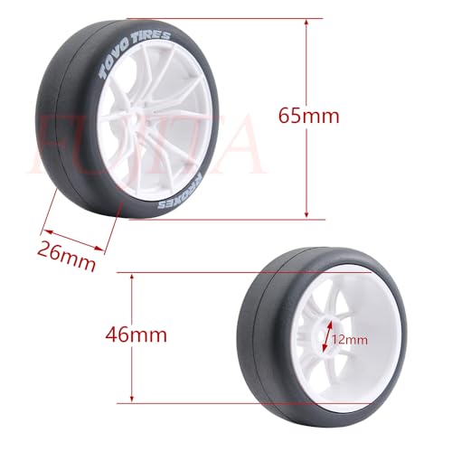 fujita 1/10 RC Drift Tires and Hard Plastic Wheels Rims Rally Racing Tyres for Tamiya XV01 XV02 TT02 PTG HSP RGT Kyosho FAZER MK2 Lc Racing HPI /12mm hex (White) - color: White