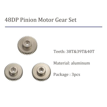 3pcs 48DP Pinion Motor Gear Set - [ 5mm Bore x 38T 39T 40T Hardened Steel Teeth ] Motor Gears for RC Cars Trucks Buggies, with Hex Key