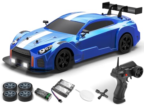 RACENT 1:16 RC Drift Car, 2.4Ghz 4WD 18KM/H Remote Control Car with Spray Mist, Racing and Drifting Wheels, LED Light, 2 Batteries, Sport Model Toys Vehicle for Kids, Boys, Adults - color: Blue, size: 1:16 Scale