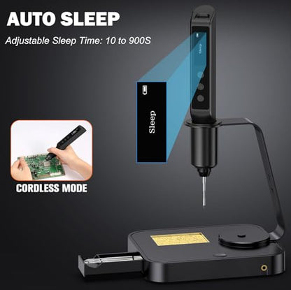 Soldering Iron Kit, Cordless Soldering Gun with 2 Helping Hands, 2s Fast Heating 356-896℉ OLED Solder Kit, Auto Sleep, Includes 360° Swivel Stand, C210 Tips, Wire, Wick, Sponges, Wrench, Black
