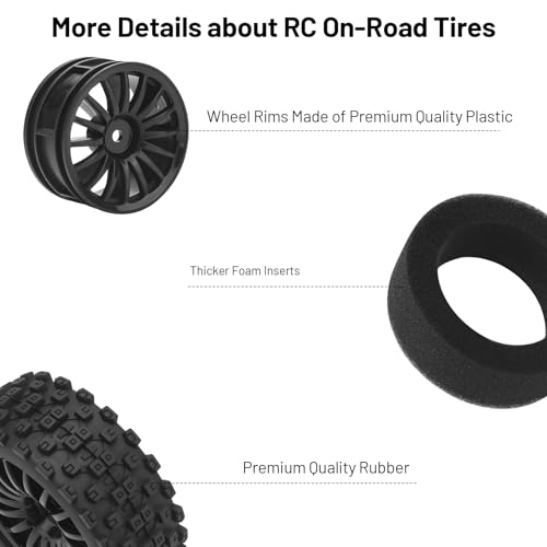 RC On Road Wheels and Tires, daitoku 12mm Hex RC Rally Racing Car Tires for 1/16 1/14 1/12 1/10 RC Touring Car On-Road Off Road Buggy - Style A - style: Style A