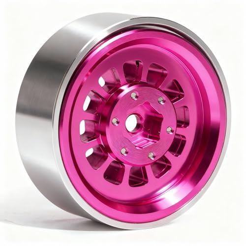1.3” Aluminum Beadlock Wheels, -4.53mm Offset CNC 7 mm Hex Rims for 1/18 1/24 RC Crawler TRX4M, Axial SCX24 AX24, Redcat Ascent-18, FMS FCX24, 4 pcs, Pink - color: Pink