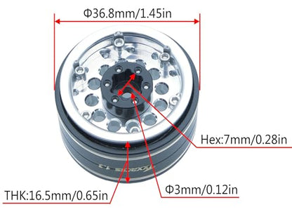1.3 Beadlock Wheels & Brass Ring Weight 46.5g Adjustable Offset-3mm 1.3 Wheels Hex 7mm for 1/18 1/24 RC Crawlers Upgrade 4Pc YK (Silver) - color: Silver