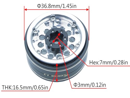 1.3 Beadlock Wheels & Brass Ring Weight 46.5g Adjustable Offset-3mm 1.3 Wheels Hex 7mm for 1/18 1/24 RC Crawlers Upgrade 4Pc YK (Silver) - color: Silver