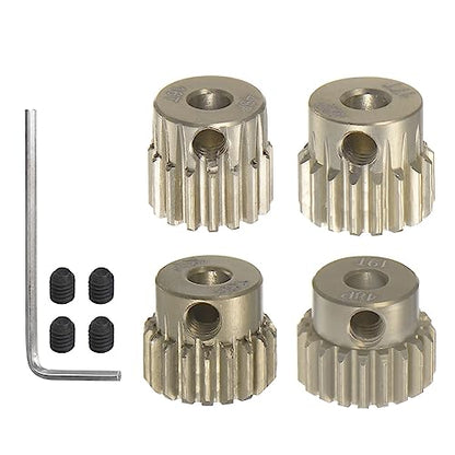 HARFINGTON 48P Hardened Pinion Motor Gear Set 4pcs 16T 17T 18T 19T Fit 1/8 inch RC Motor Shaft 48 Pitch 7075 Aluminum Gears for RC Car, with Hex Key - style: 16T 17T 18T 19T