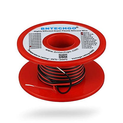 BNTECHGO 28 Gauge Silicone Wire Spool Red and Black Each 50ft 2 Separate Wires Flexible 28 AWG Stranded Tinned Copper Wire | Flexible 28 AWG Stranded Tinned Copper Wire Silicone Rubber Insulation For RC Models, Drone, Robot, EV Charger, 3D Printer - size: