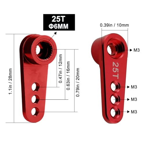 Hobbypark 2pcs Metal Aluminum 25T Servo Horn Steering Arms (Double & Single) for RC Models Car Truck Buggy Replacement Parts (Red)