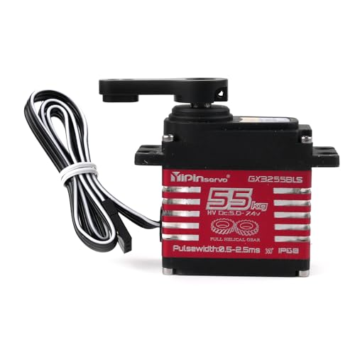 55kg Brushless Waterproof IP68 RC Digital Servo, High Torque, 7.4V Motor Helical Gear Angle-Controlled 180/270 /360 Degree Robot Servo for 1:8 1:10 TRX6 Scx10 RC Crawler (360 Degree)