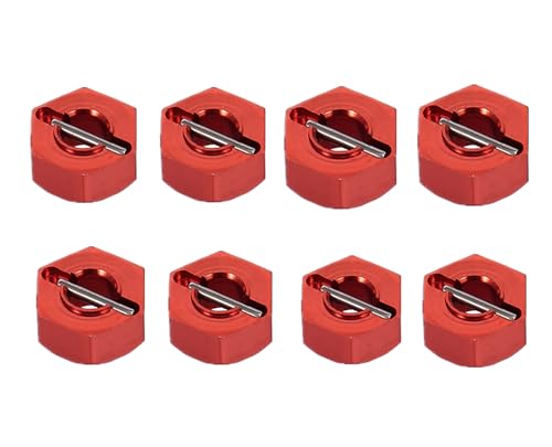 8pcs/Set Aluminum 12mm Wheel Hex Hubs Drive Adapter 5mm Thickness with 2x10mm pins for Redcat Axial HSP WLtoys Himoto Truck Model Car Upgrade Parts(Red) - color: Red