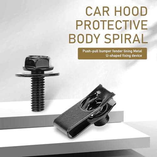 20 PCS Car Bolt + U-clamp Fastening Set, Hood Protector Fender Bumper Radiator Hood Panel Fastening Screw Bolt Extrusion U-Shaped Clip, Universal Body Fixing Replacement for Cars (Black)