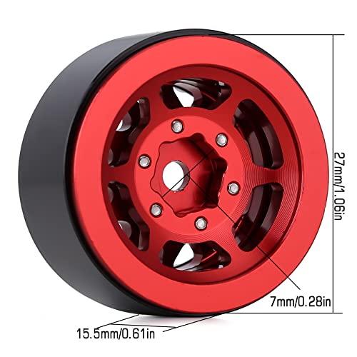 INJORA 1.0 Beadlock Wheels for 1/24 SCX24 1/18 RC Crawler Upgrade (Red) - color: Red