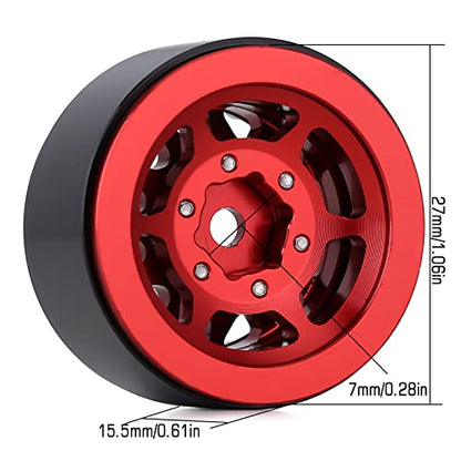 INJORA 1.0 Beadlock Wheels for 1/24 SCX24 1/18 RC Crawler Upgrade (Red) - color: Red