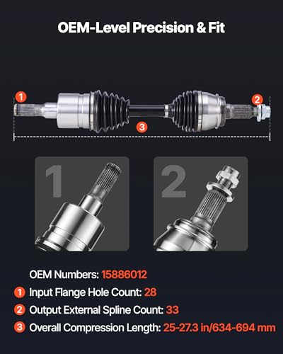 VEVOR CV Axle Shaft Assembly, 2 Pieces Front Left & Right Side (Driver and Passenger Side), Automotive Replacement CV Joint Axles Pair Compatible with 2006-2010 Hummer H3, Alloy Steel & Carbon Steel - size: 2006-2010 Hummer H3, style: Front Driver and Pas
