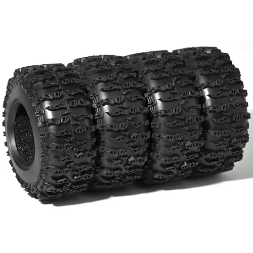 1.3 Tires for SCX24 & TRX4M 63.2 26.7mm RC Crawler Tires Upgrades with Foam Inserts Compatible with Traxxas Axial 1/18 1/24 Scale RC Cars Aggressive Mud Terrain Cling On Design - size: 1.3-66mm-jct