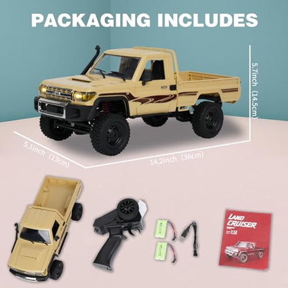 MN82 RC Rock Crawler, 2.4Ghz Toyota Remote Control Truck, 4WD 2 Speeds Switch RC Crawler Off-Road Pick-up with 2 Upgraded 1200mah Battery, 1/12 Scale Trucks (with Gift) - color: Yellow-1