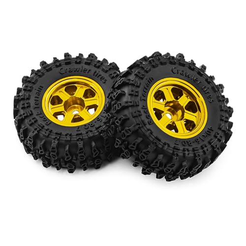 0.7 Inch RC Crawler Tires and Wheels Set 40×16mm for 1/30 Scale Axial SCX30 (Golden) - color: Golden