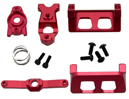 Upgrade Compatible with Traxxas 1/16 E-REVO Mini Slash Rc Car Body Post Mount & Skid Plate & Axle Carriers Knuckle Arm & Suspension Rocker Arms & Steering Full Set Aluminum Alloy Parts(Red)
