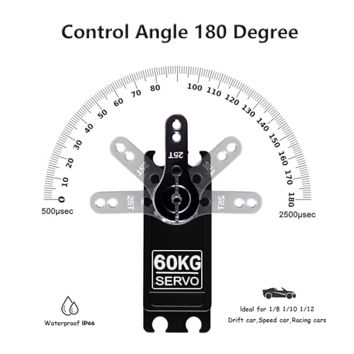 RC Servo 60KG Brushless Digital Servo High Torque Steering Motor High-Speed with Stainless Steel Gear Waterproof for DIY RC Car and Robot Models (180°) - style: Black 60KG - 180 Degree