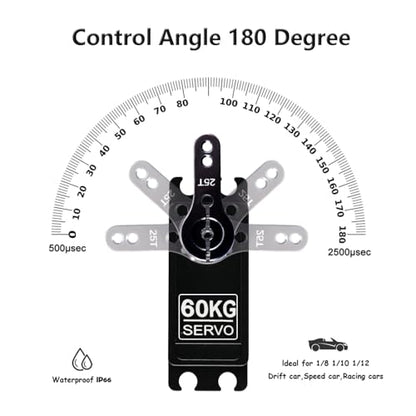 RC Servo 60KG Brushless Digital Servo High Torque Steering Motor High-Speed with Stainless Steel Gear Waterproof for DIY RC Car and Robot Models (180°) - style: Black 60KG - 180 Degree