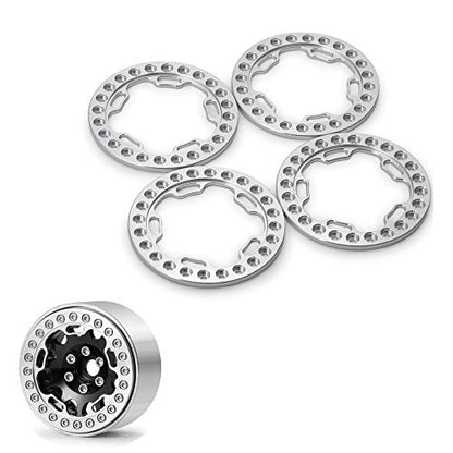Aluminum Alloy RC Beadlock Wheel Rim Replacement Ring for 1:10 Crawler RC Car 1.9" Wheels/Rims-Pack of 4pcs (Silver) - color: Silver