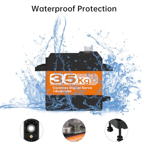 35KG Servo Motor High Torque Coreless Metal Gear Waterproof Digital and Stainless Steel Gear Servo Arduino Servo for Robotic DIY, RC Car, Control Angle 180°