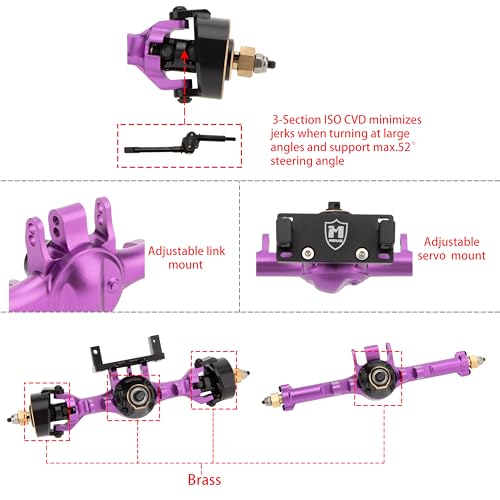 MEUS RACING 5mm ISO V2 TRX4M Axles with Adjustable Servo Mount for TRAXXAS 1/18 TRX4M RC Crawler (Purple) - color: Purple