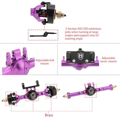 MEUS RACING 5mm ISO V2 TRX4M Axles with Adjustable Servo Mount for TRAXXAS 1/18 TRX4M RC Crawler (Purple) - color: Purple