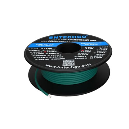 BNTECHGO 14 Gauge Silicone Wire Spool 50 ft Green Flexible 14 AWG Stranded Tinned Copper Wire | Flexible 14 AWG Stranded Wire Silicone Rubber Insulation For RC Models, Drone, Robot, Battery, EV Charger, 3D Printer, DIY - color: Green, size: silicone wire