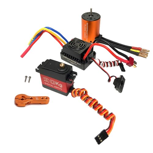 HUIOP Motor, Combo Set 3650 4300KV Motor 60 Brushless ESC 20kg Servo w/ 25T Servo Arm for 1/10 RC Car Truck Off-Road
