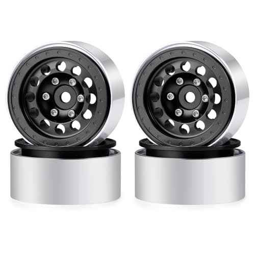 1.3inch beadlock wheels Aluminium RC Rims for 1/18th TRX4M 1/24th Axial SCX24 RC Crawler Car Upgrade Parts (Black) - color: Black