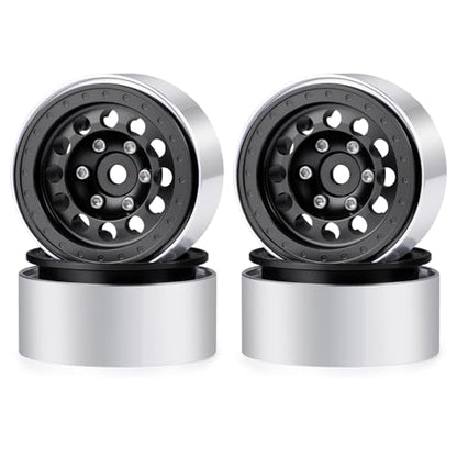 1.3inch beadlock wheels Aluminium RC Rims for 1/18th TRX4M 1/24th Axial SCX24 RC Crawler Car Upgrade Parts (Black) - color: Black